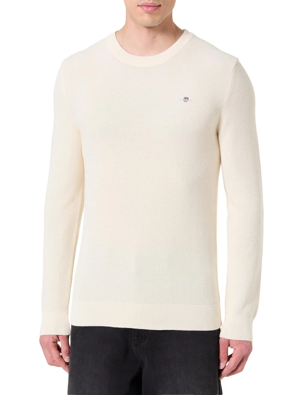 GANT Micro Textured Cotton C-Neck Cream
