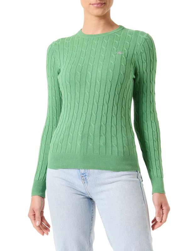 Gant Women's Stretch Cotton Cable C-Neck Pullover, Vanilla Yellow, M