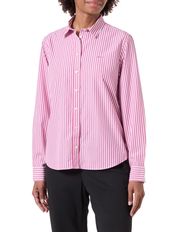 GANT Women's Reg Classic Poplin Striped Shirt, Bright Fuschia, 12
