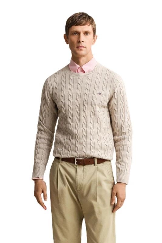 GANT Men's Cotton Cable C-Neck Pullover Sweater, Rose-red, M