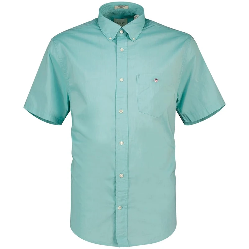 Gant Reg Classic Poplin SS Shirt, Turquoise Muted, S Men's