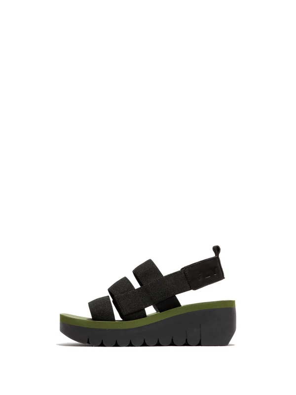 Fly London YERE847FLY, Sandal Women's Fashion Shoes, BLACK/BLACK/ARMY GREEN, 6