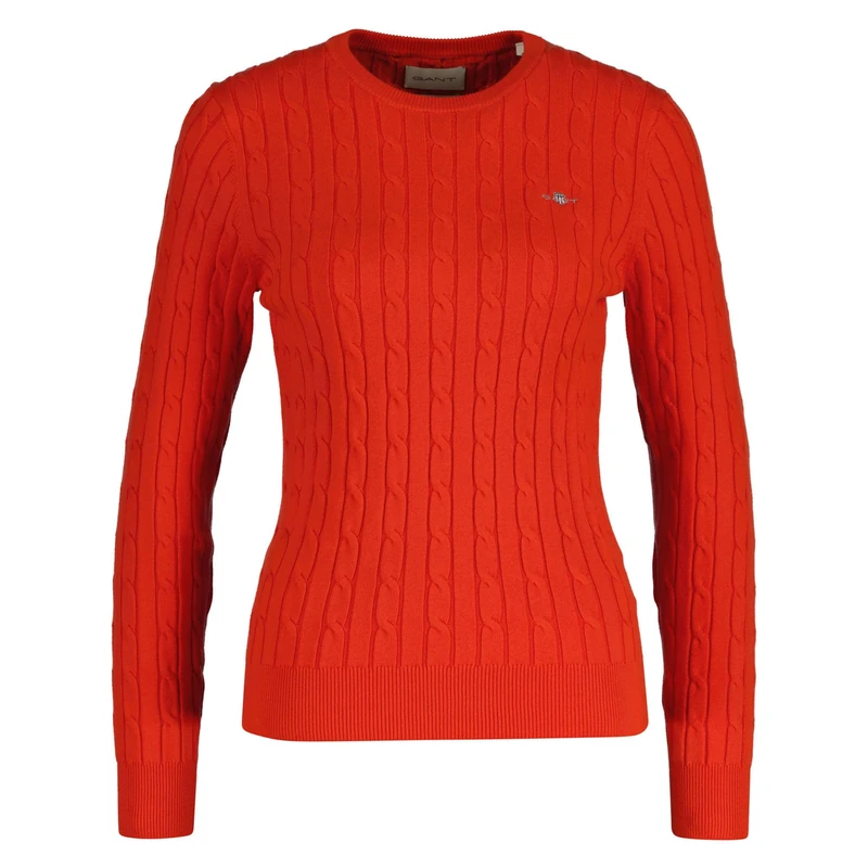 GANT Women's Stretch Cotton Cable C-Neck Pullover, Perfect Red, XL