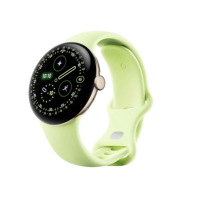 Google Pixel Watch 4 (41 mm) - Android smartwatch with Domed Display, Comprehensive Health and Fitness Tracking and Help from Gemini - Champagne Gold Aluminium Case - Lemongrass Active Band - Wi-Fi