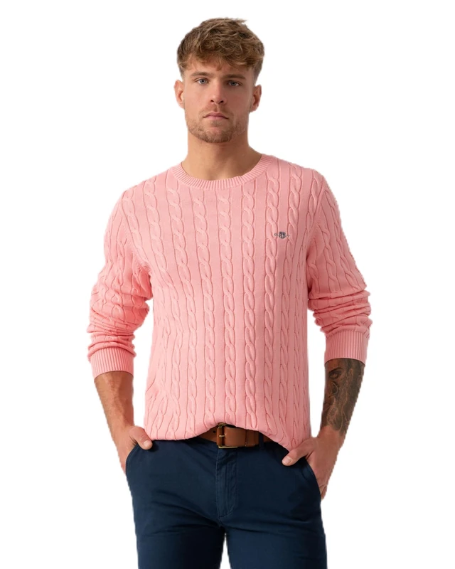 GANT Men's Cotton Cable C-Neck Pullover Sweater, Washed Pink, 3XL