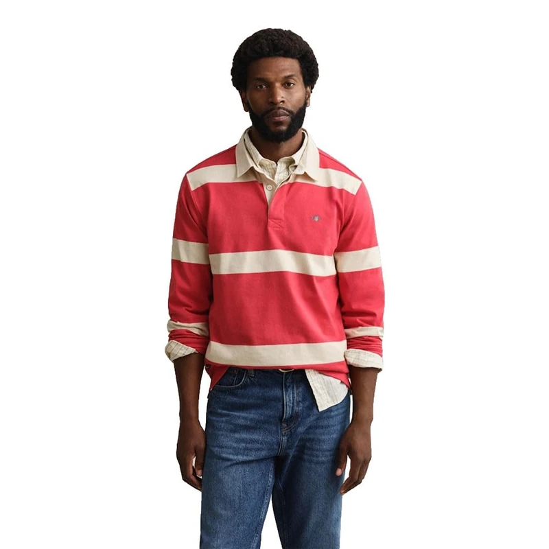GANT Men's Striped Rugger Polo Shirt, Creamed White, XL