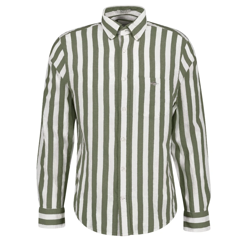 GANT Men's Reg Cotton Linen Stripe Shirt, Dry Herb Green, XL