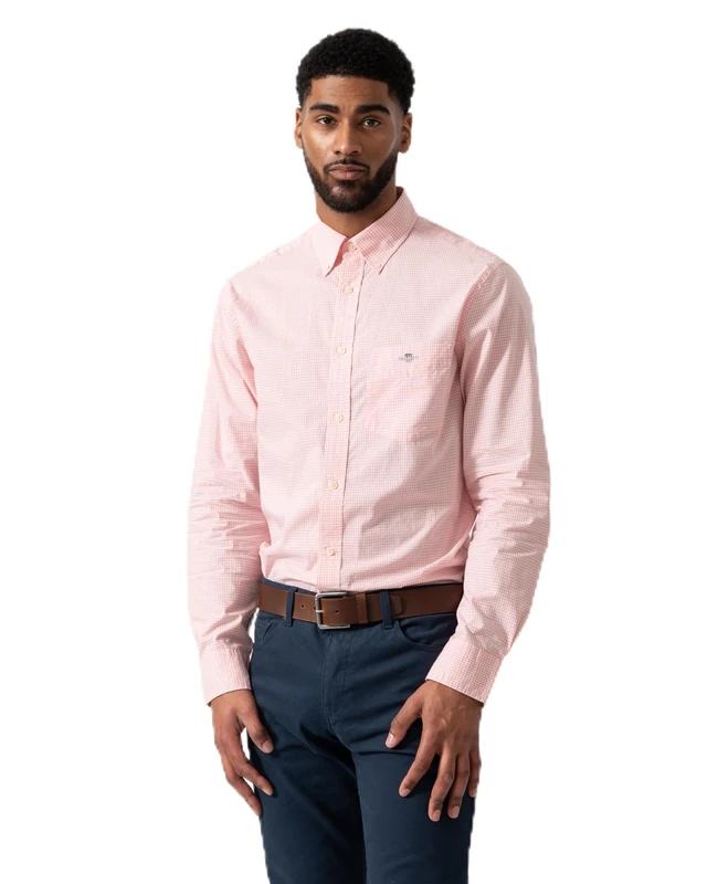 GANT Men's Reg Classic Poplin Gingham Shirt, Washed Pink, XXL