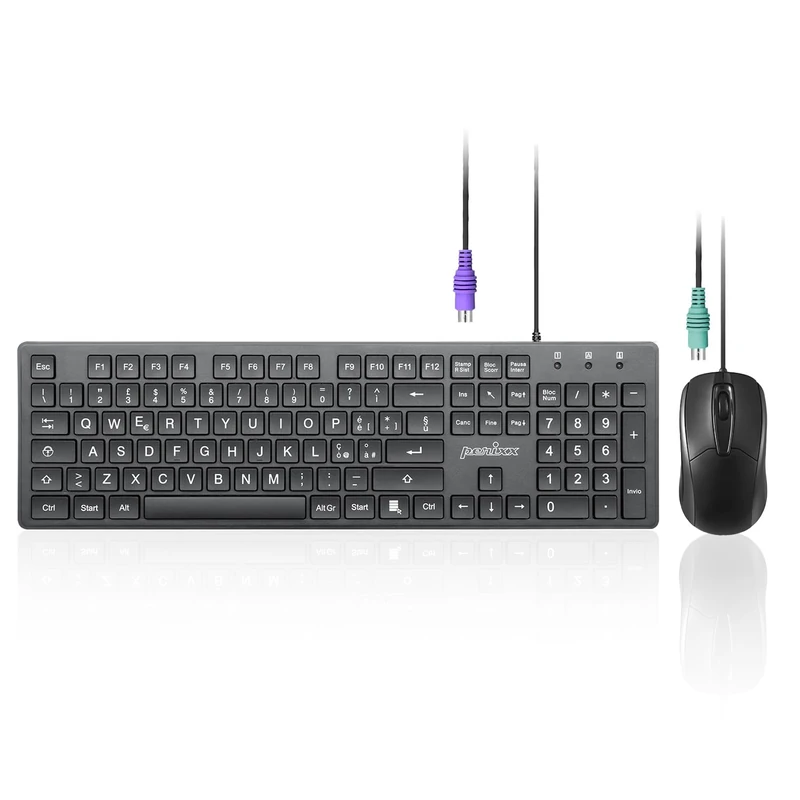 Perixx PERIDUO-117P PS/2 Keyboard and Mouse Set, Italian QWERTY Layout, 3 Keys Optical Mouse, 1.8 m Cable, Black - Image 1