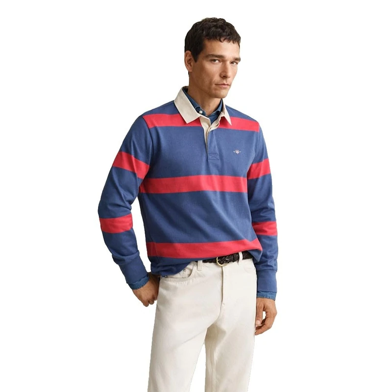 GANT Men's Striped Rugger Polo Shirt, Blue (Vintage Blue), 3XL