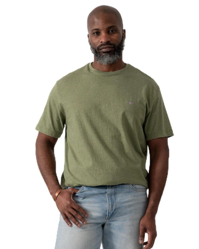 GANT Men's Reg Shield Ss T-Shirt, Dark Cactus Melange, 4XL