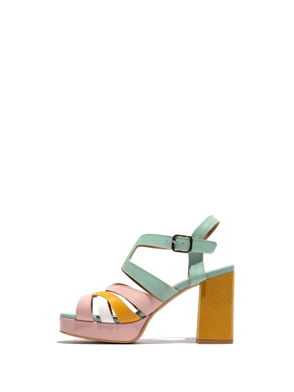 Fly London Women's ETIR455FLY Sandal, Yellow/Pale Pink/White/Spearmint, 4 UK