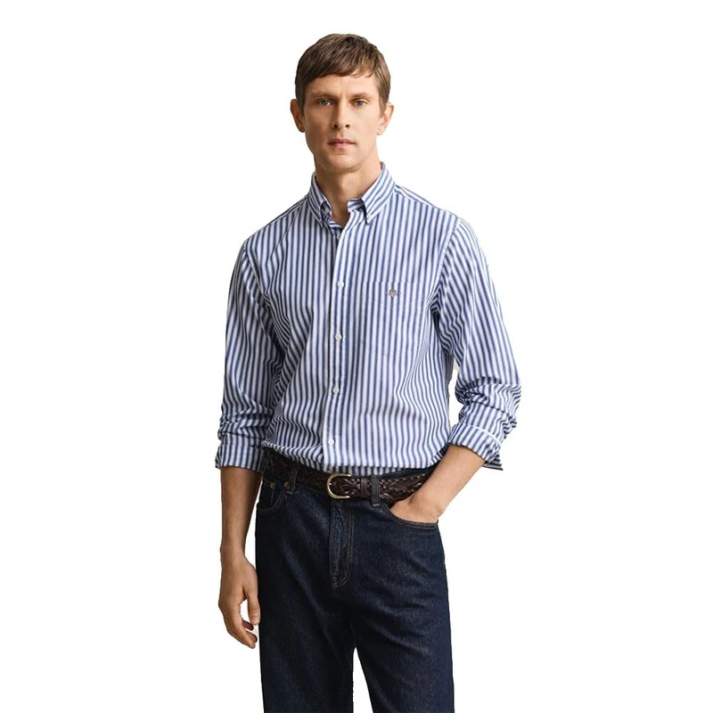 GANT Men's Reg Classic Poplin Stripe Shirt, College Blue, 3XL