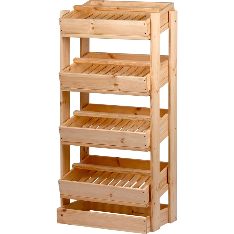 dobar green label Storage Rack for Fruit and Vegetables Wooden Fruit and Vegetable Knives with 4 Compartments 53 x 35 x 116 cm Natural
