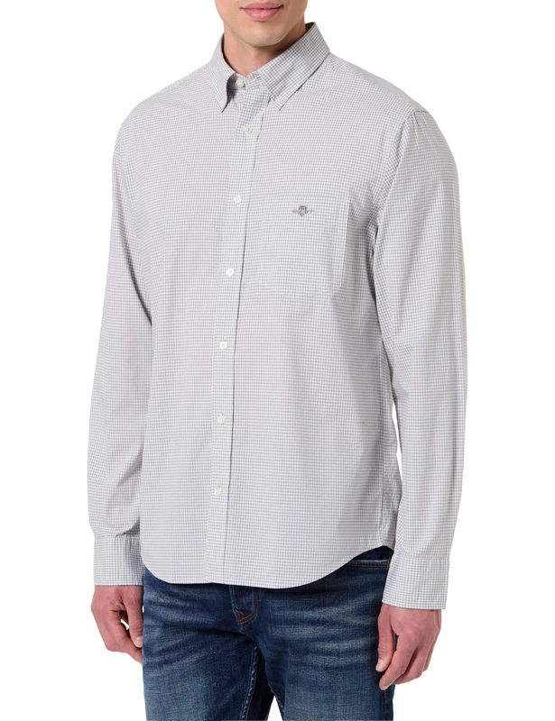 GANT REG Classic Poplin Gingham Shirt Pewter Grey