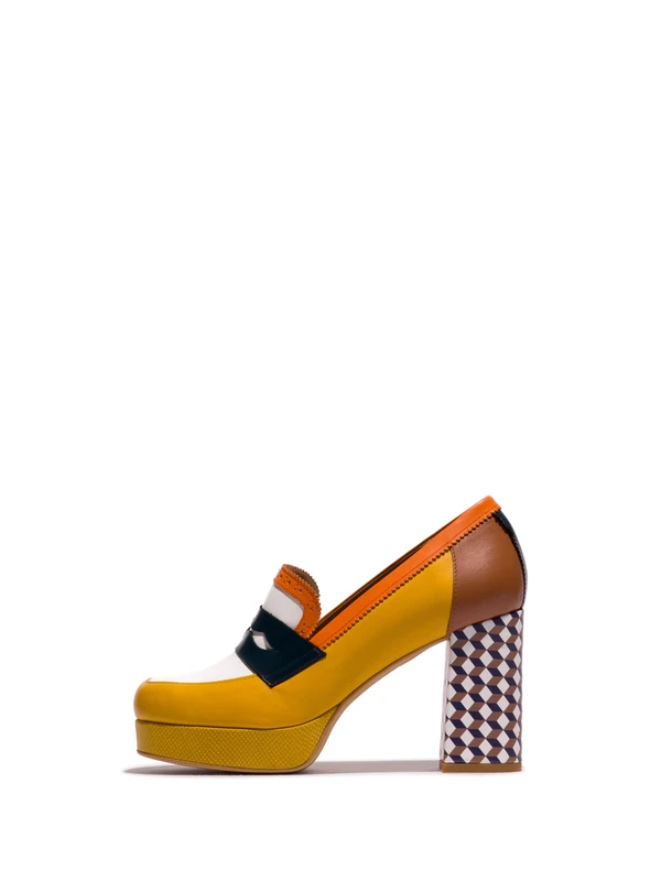 Fly London EROK453FLY, Moccasin Women's Fashion Shoes, White/Yellow/Navy/Orange/Camel, 5