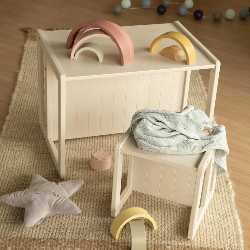 roba Wooden Bench in Country Style - Convertible to Table or Bench in 2 Seating Heights - Load Capacity up to 60 kg - Cashmere/Beige