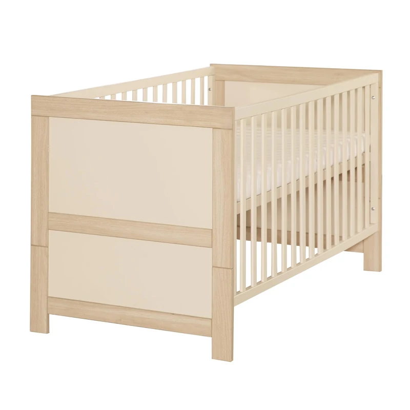 roba Baby Bed Momo 70 x 140 cm – Convertible Cot – Height Adjustable – Convertible to Junior Bed – Cashmere Lacquered/Tristan Oak Décor
