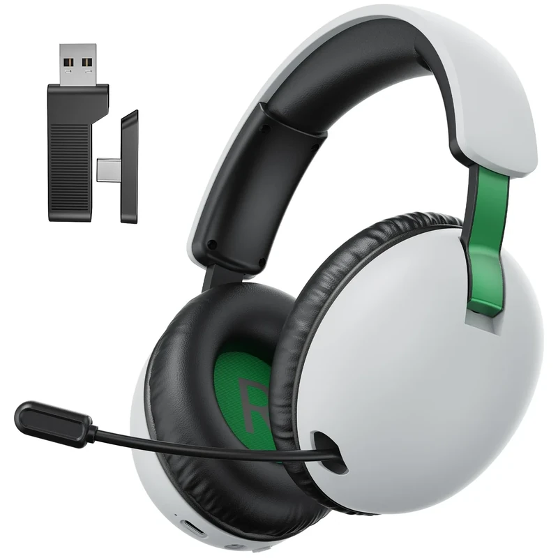 OPUTIK Wireless Gaming Headset for PS4 PS5 PC Bluetooth Gaming Headphone with Microphone White Gamer Headset with Mic, 2.4GHz Lossless Audio, USB & Type-C (White Green)
