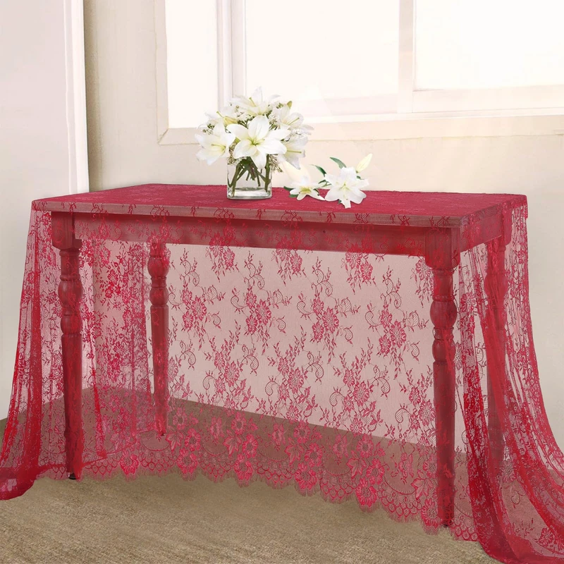 B-COOL 10 Pieces Red Lace Tablecloth 60x120 Inch Vintage Wedding Floral for Rectangle Tables Rustic Ceremony Decor
