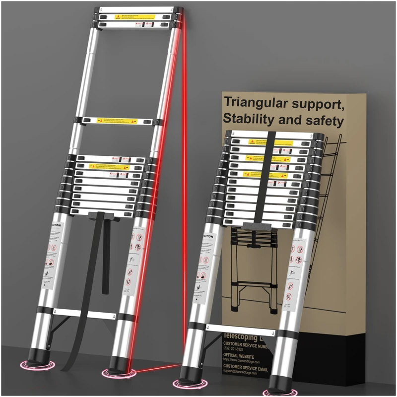 Telescoping Ladder Extension Telescopic Collapsible - 16.5 FT Rv Telescope Foldable Extendable Tall Compact Aluminum Ladders - for House Roof Travel Trailers Adjustable Retractable - 330lbs Capacity - Image 1