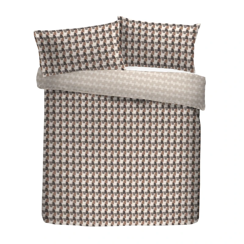Appletree Hygge Duvet Cover Set, 100% Cotton, King Size 230x220cm, Brown/Bracken, Geometric Pattern, 68 TC, with 2 Pillowcases