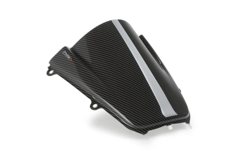 Puig 22284C Z-Racing Windscreen; aerodynamic design with double height; improves rider protection; made of high-impact acrylic; TÜV approved; easy installation, Carbon Look