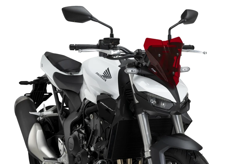Puig 22381R New Generation Sport; aerodynamic sport windscreen; made of high-resistance PMMA; includes metal brackets and TÜV approval, Red