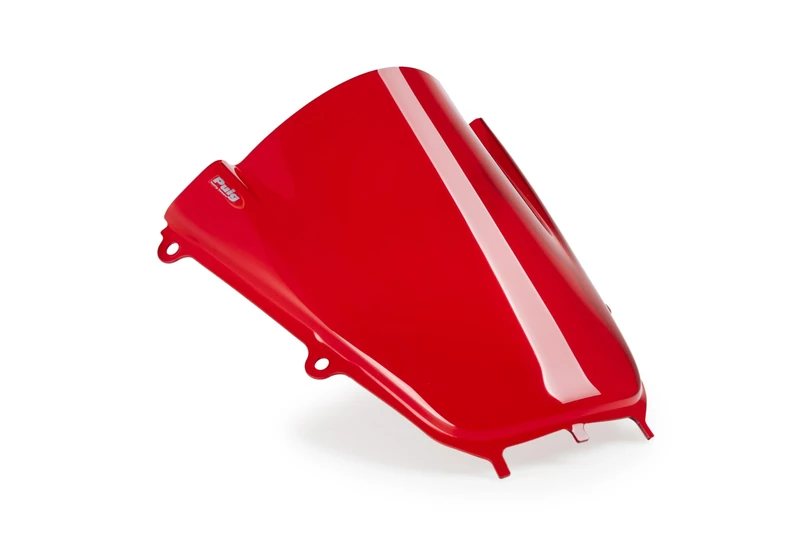 Puig 22284R Z-Racing Windscreen; aerodynamic design with double height; improves rider protection; made of high-impact acrylic; TÜV approved; easy installation, Red