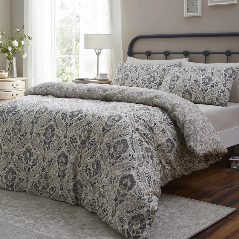 Dreams & Drapes Design Duvet Cover Set, 100% Cotton, Double Size 200x200cm, Natural, Classic Ogee Style Print, 68 Pick Thread Count, Orange