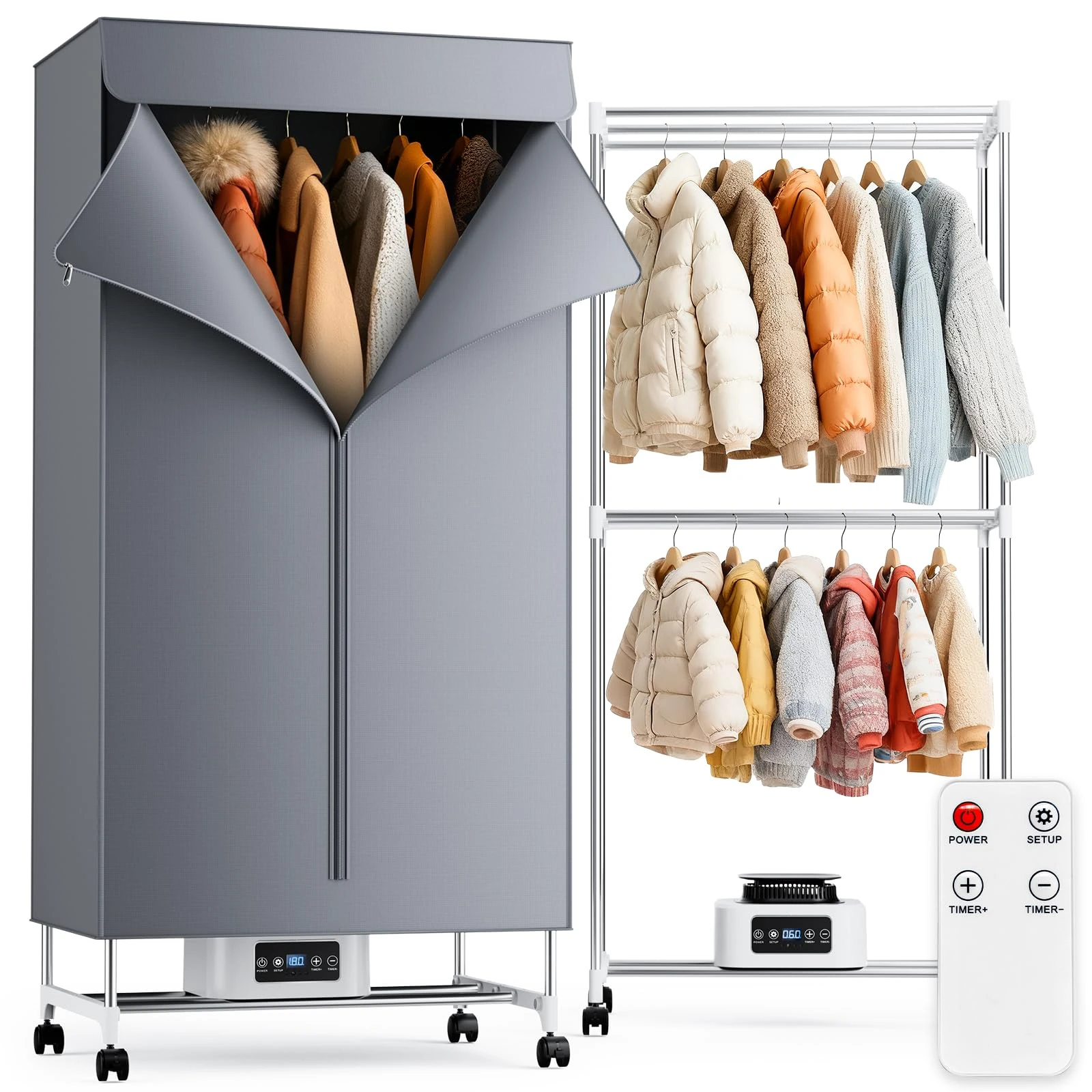 Etacé Heated Clothes Airer, 2-Tier Electric Clothes Dryer Indoor with 16KG Large Capacity, 1800W Fast Heated Clothes Drying with 300 Min Timer, Remote Control, Auto Power-Off