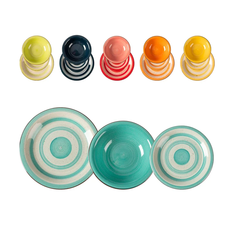 Wintem - 18-Piece Stoneware Table Set Hand Painted with Plates for 6 People, Microwave and Dishwasher Safe, Ideal for Any Meal, Unique and Handcrafted Design