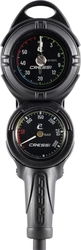 Cressi Console PD2 Pressure+Depth Gauge Vale 300 C Black m/BAR - Diving Console, BAR Pressure Gauge + Metric Depth Gauge, Black, One Size, Unisex