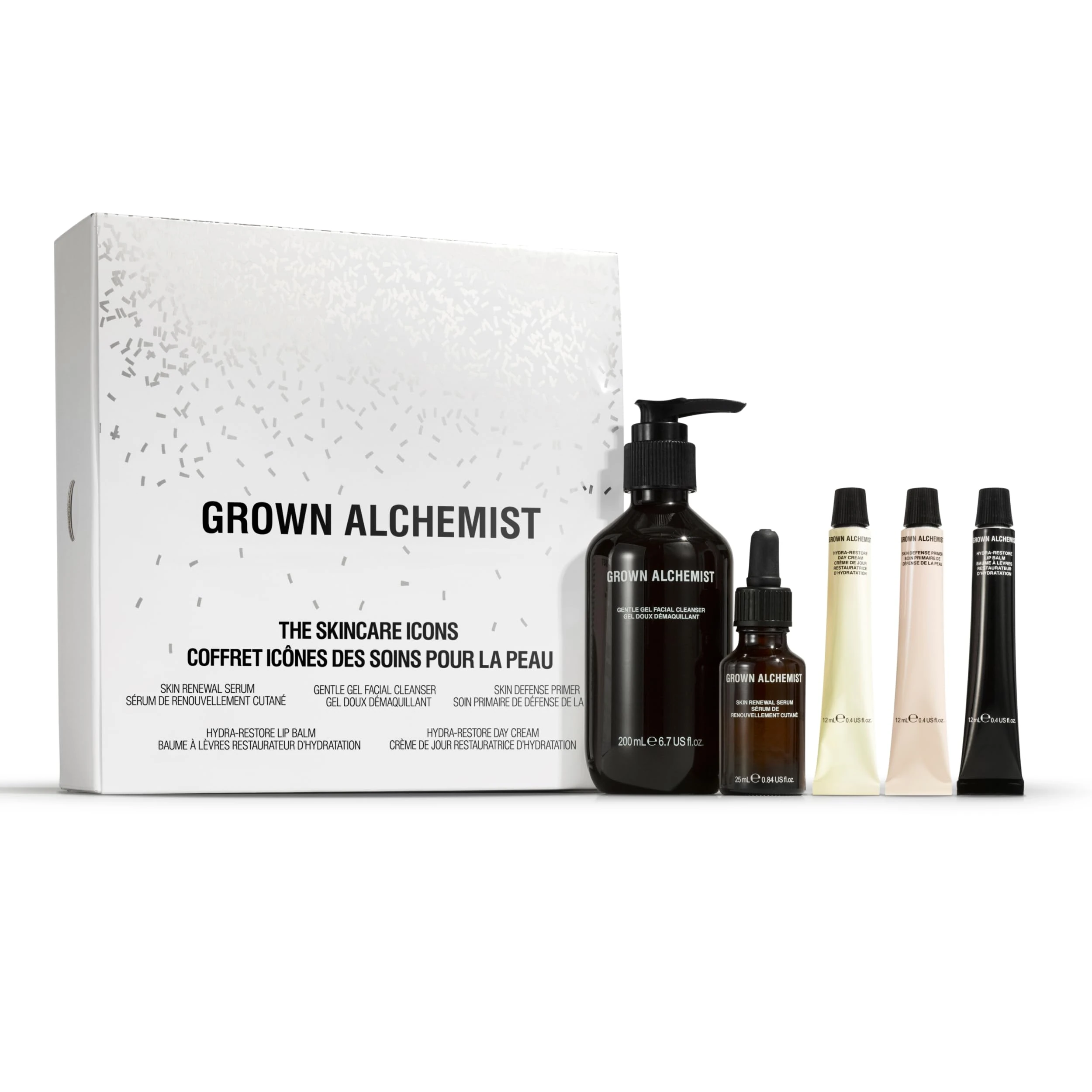 Grown Alchemist The Skincare Icons Kit - Skin Care Set, Hydrating Face Cleanser, Day Cream, Natural Lip Balm, Skin Renewal Serum, Defense Face Primer- Luxury Beauty Gift Set for Women, Christmas
