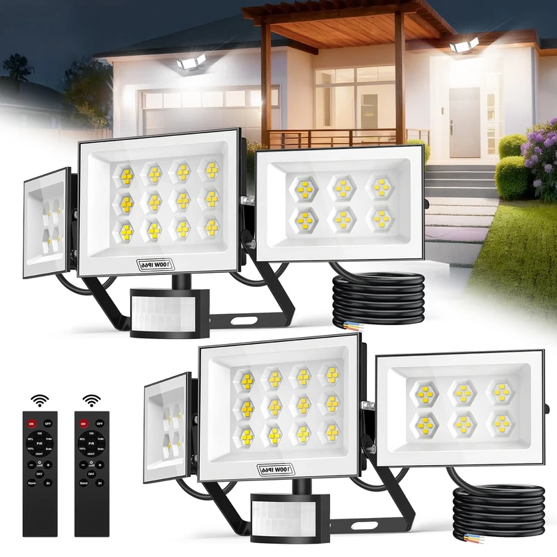 Ankishi Security Lights Outdoor Motion Sensor 100W 10000LM 6500K Super Bright Led Flood Lights, IP66 Waterproof PIR Floodlights Outdoor Lights for Courtyard Porch Garden Garage（2 Pack）