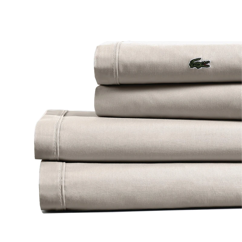 Lacoste 100% Cotton Percale 4-Piece Sheet Set – Cool, Crisp, Matte, and Durable, Oeko-Tex Certified – Solid, Pumice Stone, California King