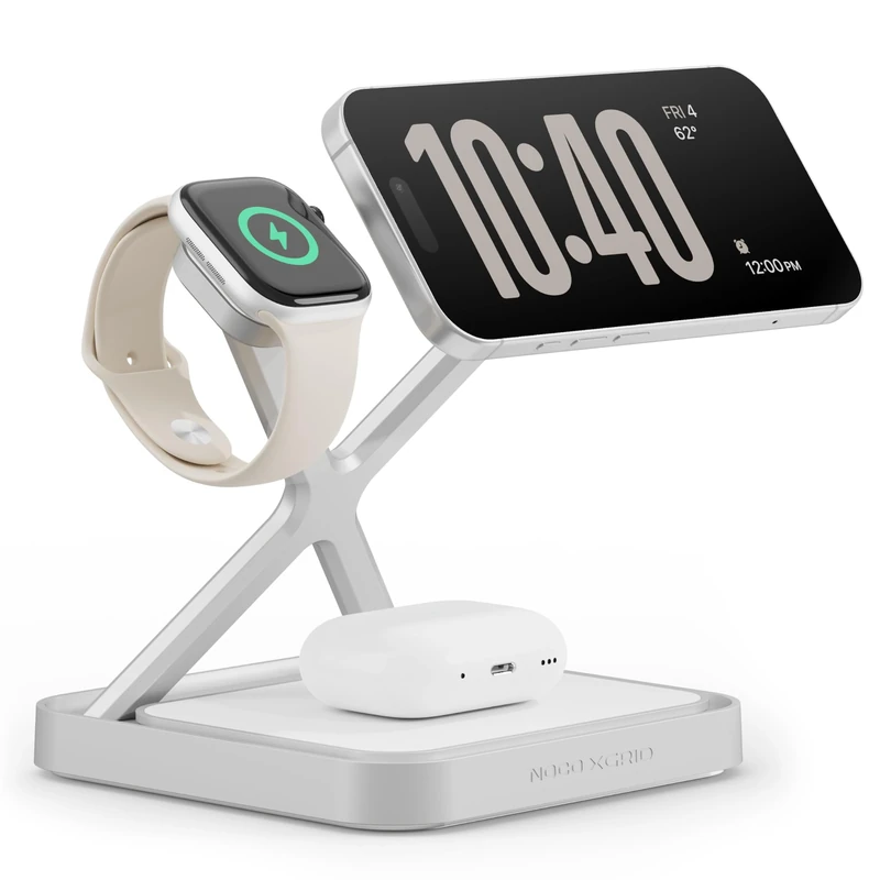 NOCO XGrid XDS3: 3-in-1 Wireless Charging Stand – Charging Station for iPhone, Apple Watch, and AirPods – MagSafe Compatible, Qi2 Certified – Includes 45W USB-C Wall Charger and 6.5-Foot USB-C Cable