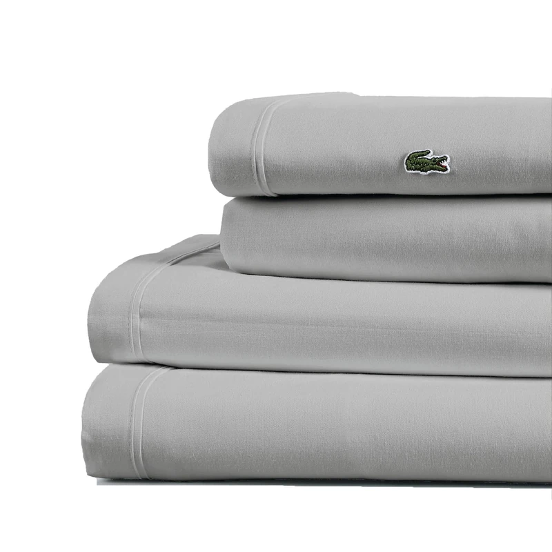 Lacoste 100% Cotton Percale 4-Piece Sheet Set – Cool, Crisp, Matte, and Durable, Oeko-Tex Certified – Solid, Micro Chip, King