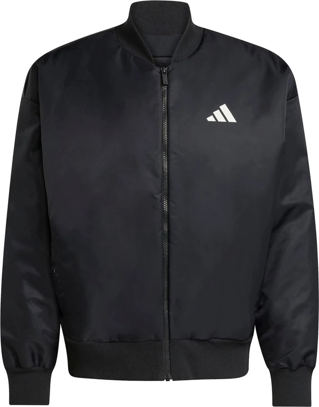 adidas Men's Stadium Bomber Coat, black/off white, M