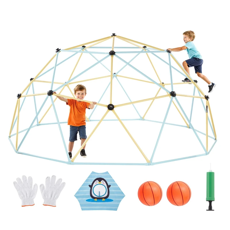 VEVOR Climbing Dome, 10FT Geometric Dome Climber, 1000LBS Loading Jungle Gym Playground with 2 Basketballs & Octopus Net, Easy-Assembly Outdoor Backyard Climbing Equipment for Kids 3 to 10 Years Old