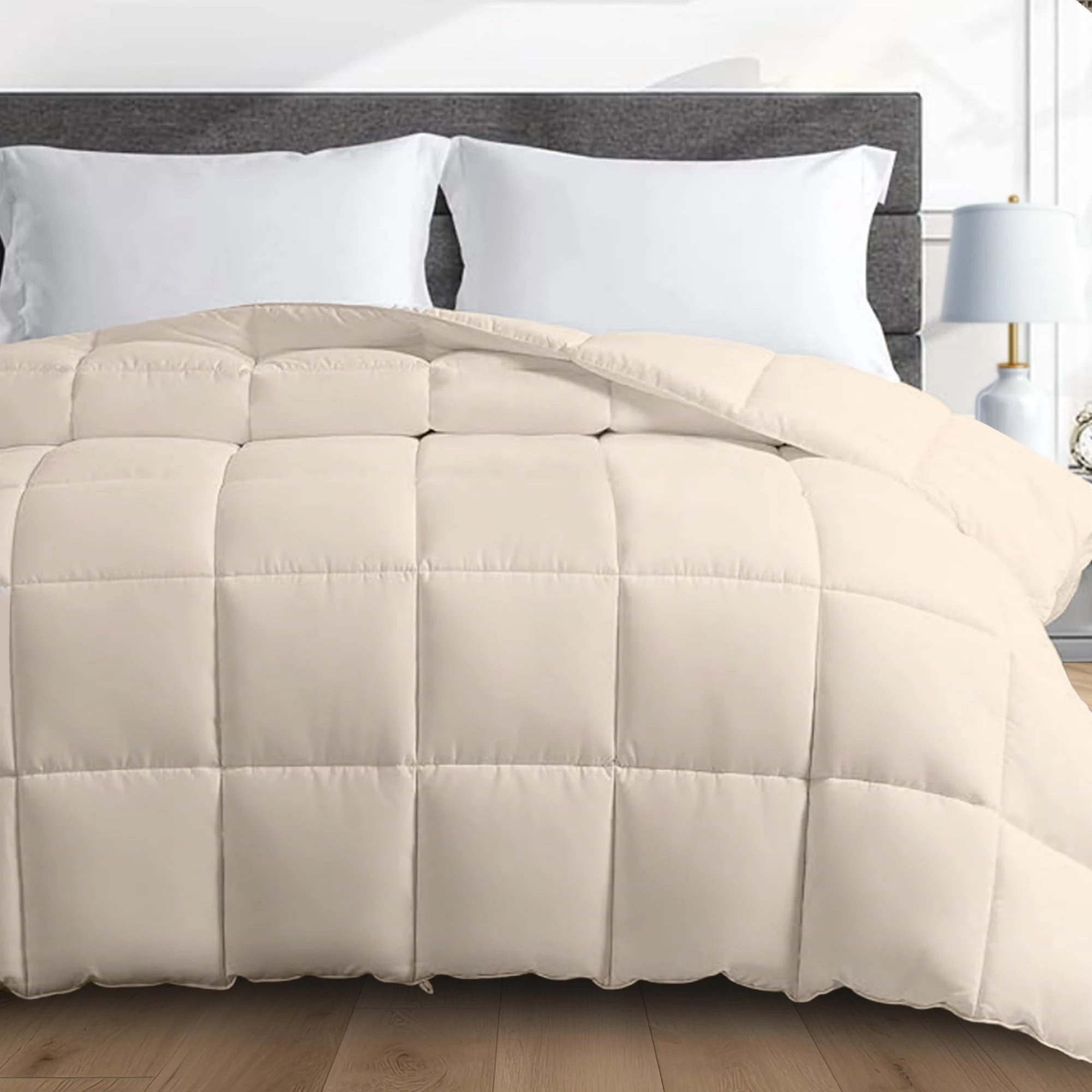 HomeSmart Weighted Comforter Queen Size 40lbs - 3 X More Fluffy Than A Weighted Blanket, Breathable Soft Fabric, Heavy, Light Beige