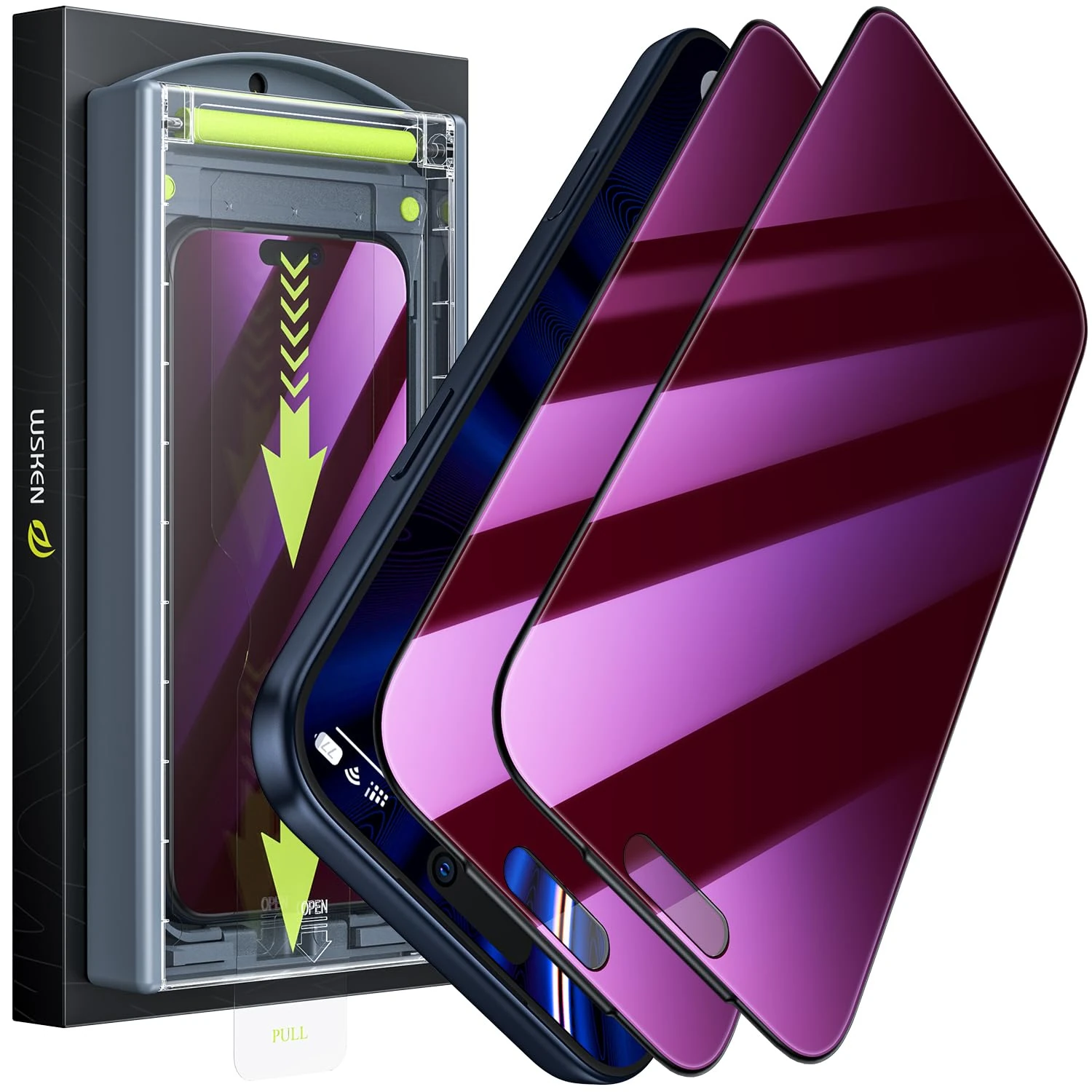 WSKEN for iPhone 17 Pro Max Privacy Screen Protector - [Anti Blue Light][Auto Dust-Elimination] 24°Anti Spy Purple Gradient Eye Protection Case Friendly 9H+ Tempered Glass,Bubble Free,Anti Fingerprint