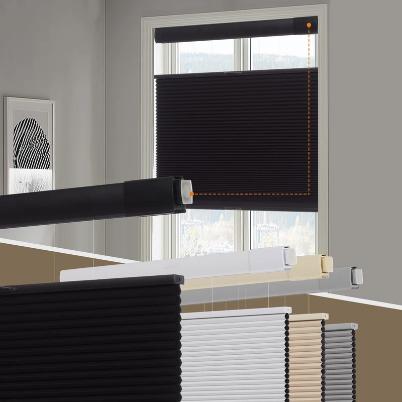 Persilux No Drill Blackout Cellular Shades for Windows,Black,34" w x 72" h