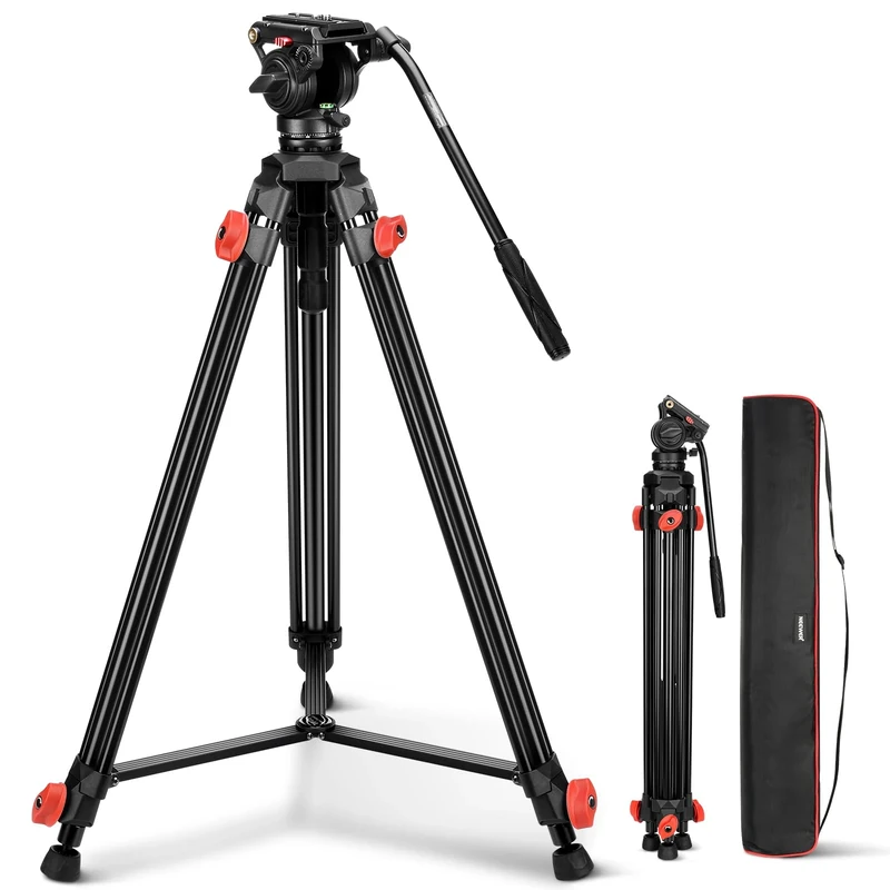 NEEWER Video Tripod with Fluid Head, Heavy Duty Aluminum Compact Portable Camera Tripod Stand for DSLR Camcorder Compatible with DJI Gimbals Compatible with Manfrotto QR Plates, Max Load 13.2 lb, TP73