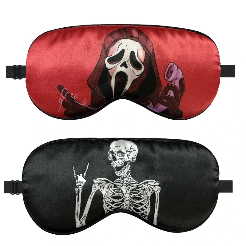 NganSuRong 2 Pack Blackout Sleep Mask, Skull Sleeping Reaper Silk Eye Masks for Sleeping with Adjustable Strap Kids Adult Bedtime Blindfold for Travel/Nap/All Night Sleeping/Halloween Scary Parties