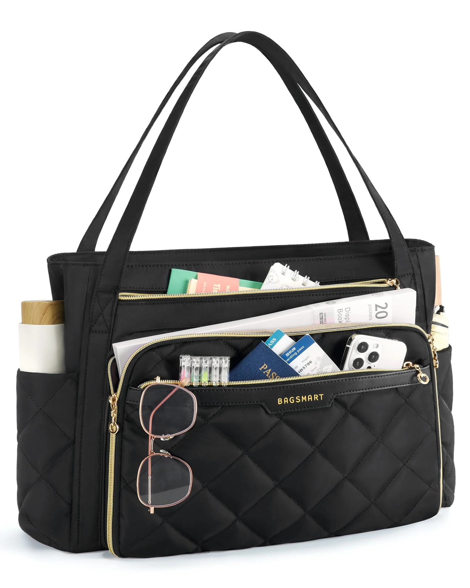 bagsmart Teacher Tote Bag for Women 15.6in Quilted with Insulated Pocket & Nurse Bag Features