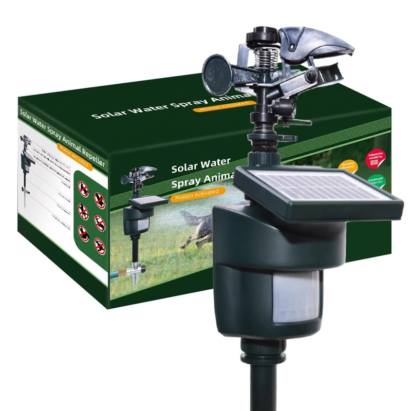 Motion Activated Sprinkler with Day & Night Detection Modes Water Jet Animal Repellent with Solar Panel Bird Heron Cat Repellent Garden Wild Animals for Yard