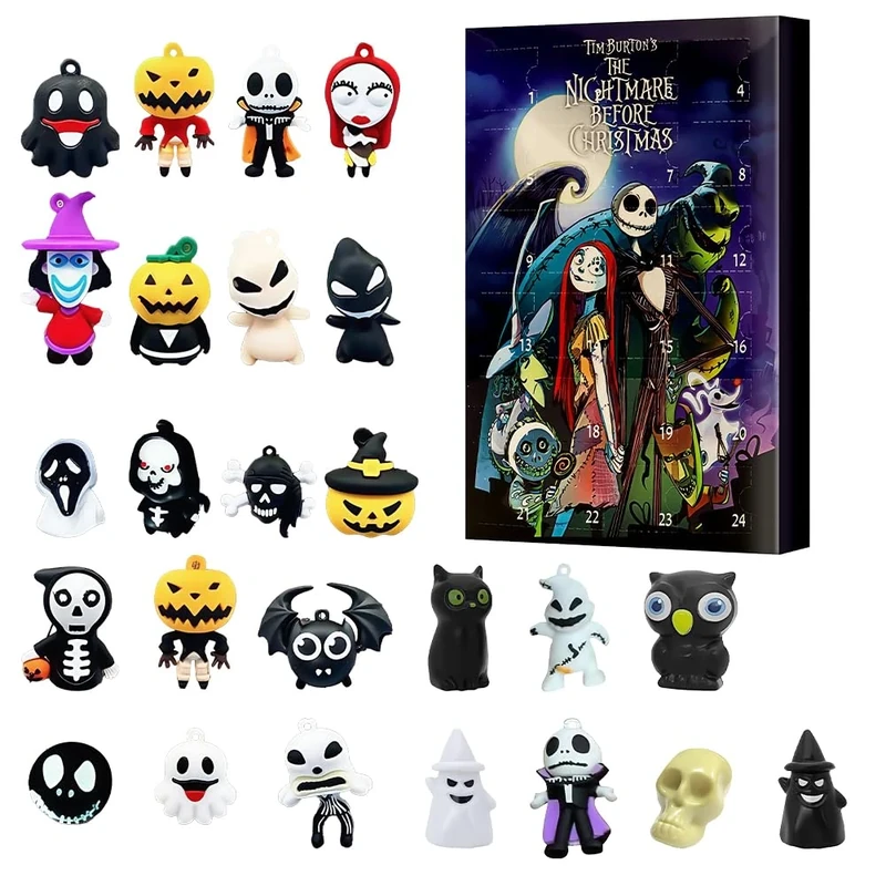 Halloween Advent Calendar, 2025 Halloween Horror Figures, HalloweenHorror Atmosphere Ghost Countdown Calendar Contains 24 Toys Blind Box Gifts for Kids