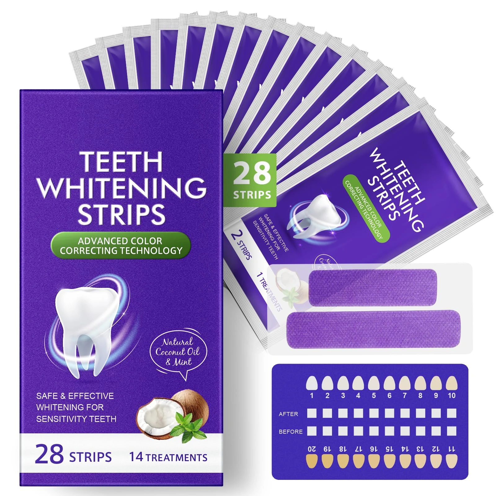 Teeth Whitening Strips, Purple Tooth Whitening Strips 14 Treatments, Enamel Safe, Whitening Teeth from The Inside Out, at-Home Teeth Whitening Kit - Sensitivity Free