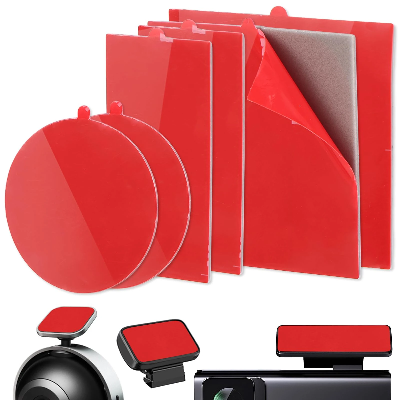 BOXOB 6pcs Heavy Duty Dash Cam Adhesive Pads, 3 Shapes Double-Sided Sticky Pads for Car Dashboard & Windshield High Adhesion Heat-Resistant Mounting Tape Mirror Sticker for Car Recorder Phone Holders